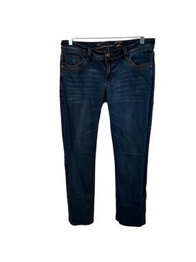 Seven7 Jeans Blue Skinny Low Rise Denim Jeweled Back Pocket Creased Wash Size 8
